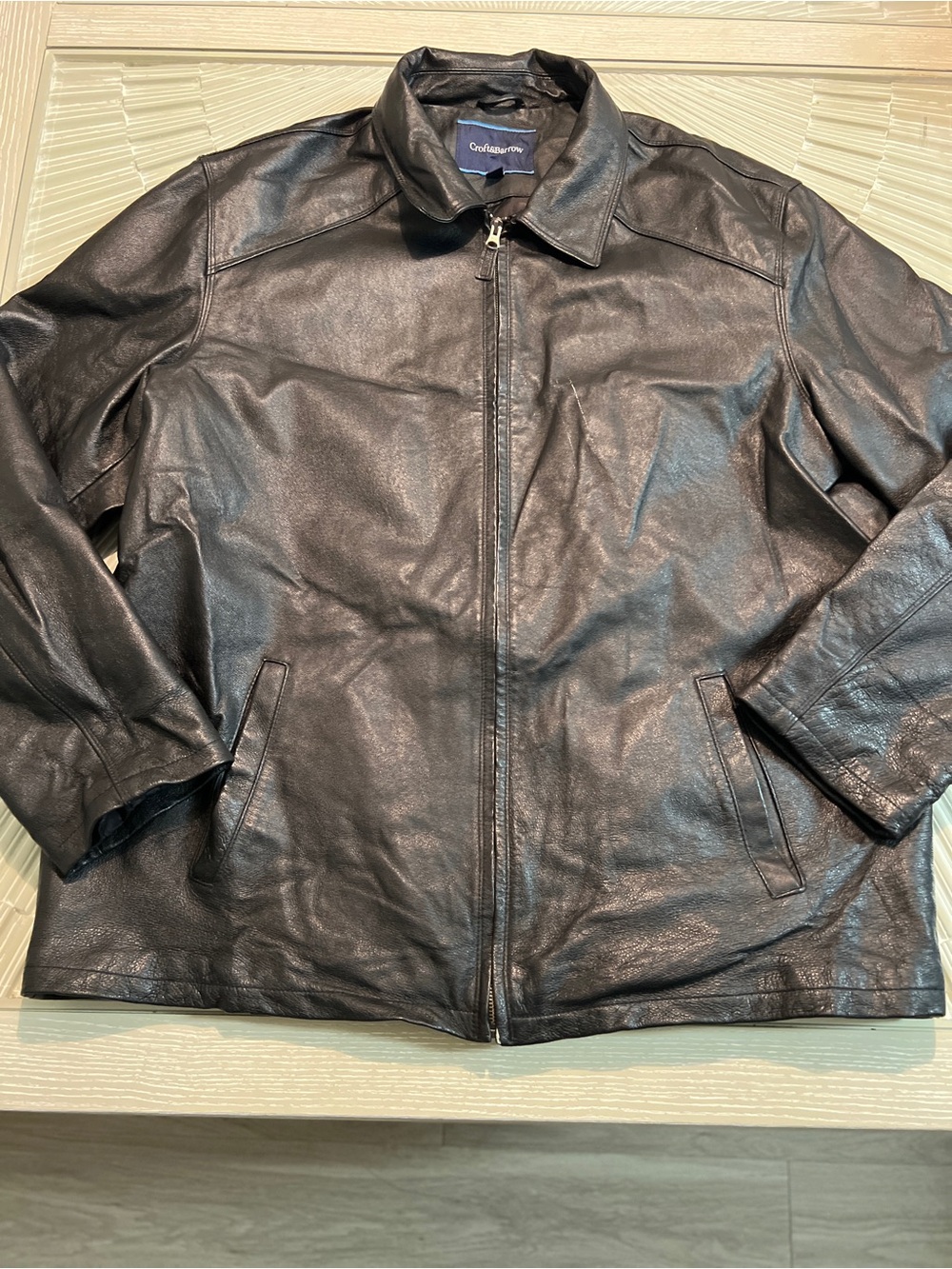 croft & barrow Black Leather Zip Bomber Jacket